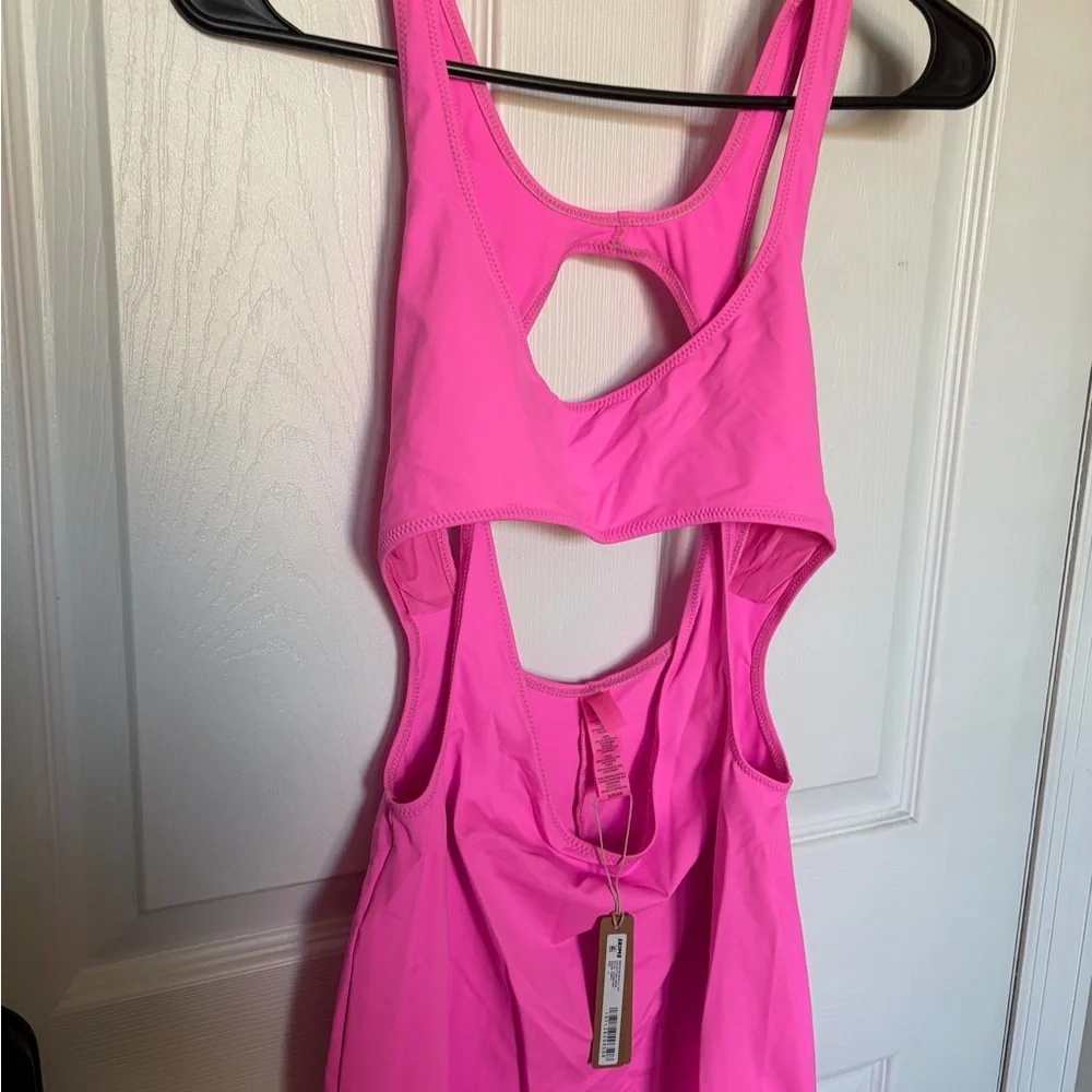 SKIMS Recycled Swim Cut-Out Tank Dress – Taffy Pink | Size S | NWT